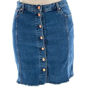 GAP Denim Button Front pencil Skirt Size 32 Raw Hem Medium Wash Y2K Vintage